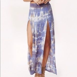 Planet blue tie dye maxi skirt with slits- small